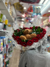 Load image into Gallery viewer, Heart bouquet with teddy bear
