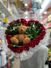 Load image into Gallery viewer, Heart bouquet with teddy bear
